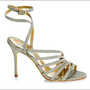 Manolo Blahnik / Acante 105 Glitter Strap Sandal wrap heel strappy 37.5 7.5